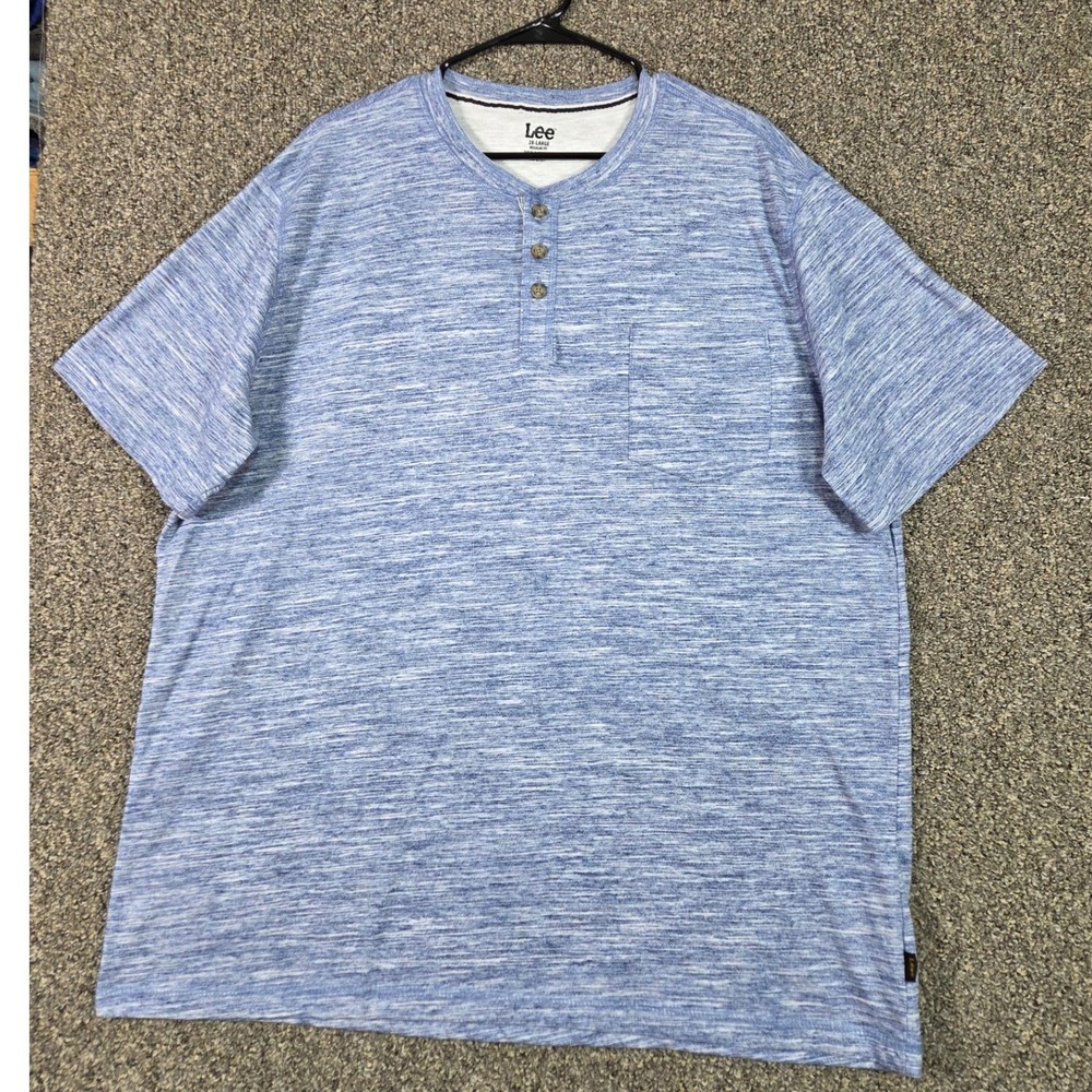 Lee Henley Shirt Mens 2XL Blue Space Dye Short Sleeve Pocket Regular Fit 00450